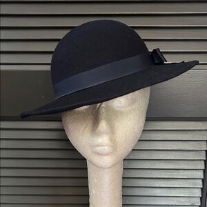 Vintage Dark Navy The Field Company Wool Hat with Grosgrain Band and Bow